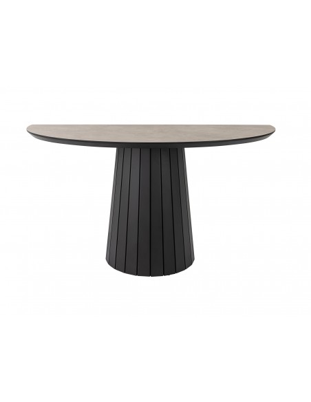 Consola de design KORIA 130 x 42, tampo efeito de pedra e base preta.