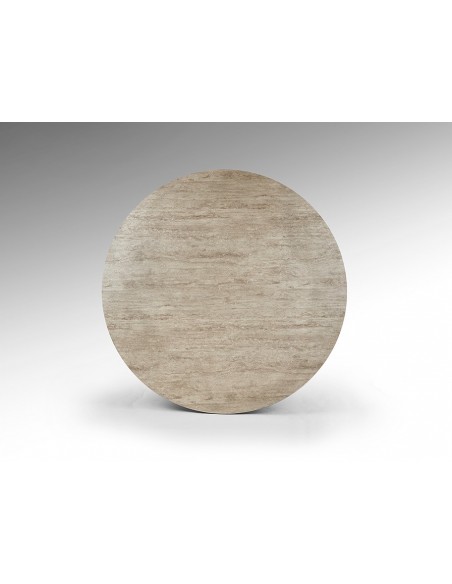 Mesa redonda de design SAMARA 138, símil travertino e castanho ferrugem.