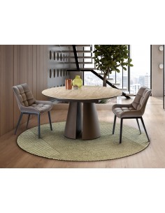 Mesa redonda SAMARA 138 cm, símil travertino y marrón óxido 2