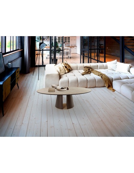 Mesa de centro de diseño SAMARA 130 cm, símil travertino y marrón óxido