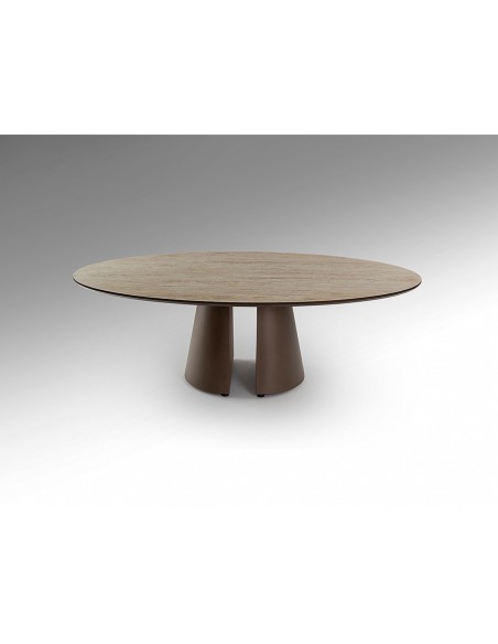Mesa de centro de design SAMARA, 130 cm, simil travertino e castanho ferrugem.