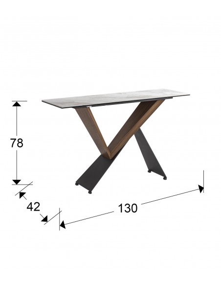 Consola recibidor de diseño NOA 130 en nogal y mármol blanco