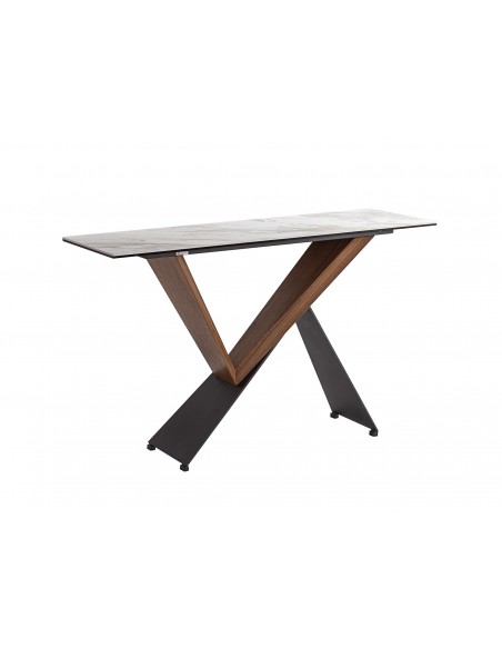 Consola de entrada de design NOA 130 em nogueira e mármore branco.