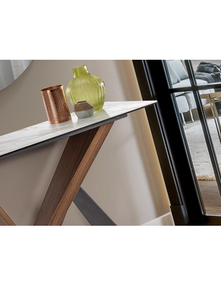 Consola recibidor de diseño NOA 130 en nogal y mármol blanco