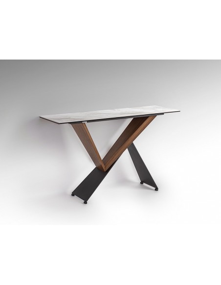 Consola recibidor de diseño NOA 130 en nogal y mármol blanco