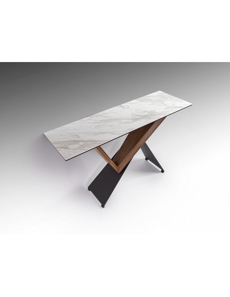 Consola de entrada de design NOA 130 em nogueira e mármore branco.