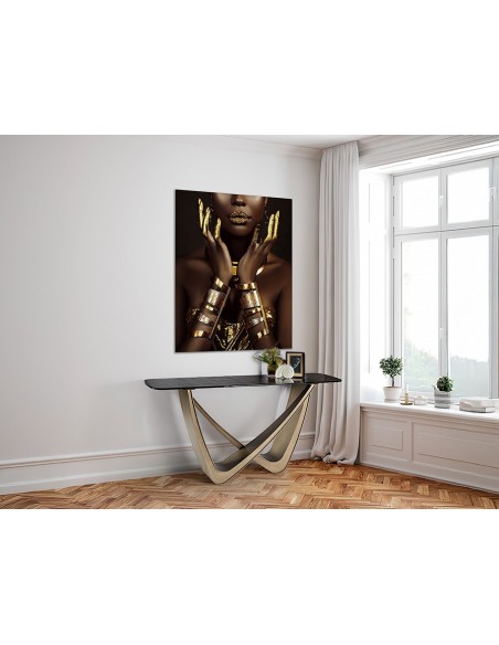 Consola de design GENESIS 150 em bronze e vidro cinzento texturizado.