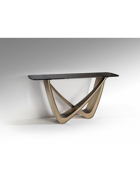 Consola recibidor de diseño GENESIS 150 en bronce y cristal gris texturizado