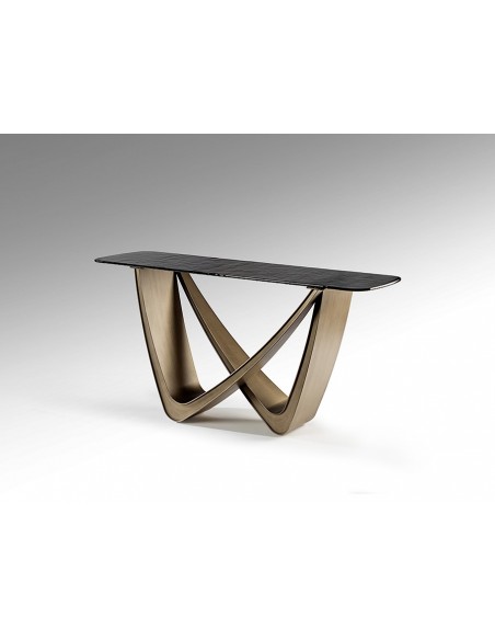 Consola recibidor de diseño GENESIS 150 en bronce y cristal gris texturizado