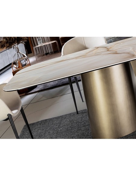 Mesa de design NUMA 240x120 em latão escovado e mármore