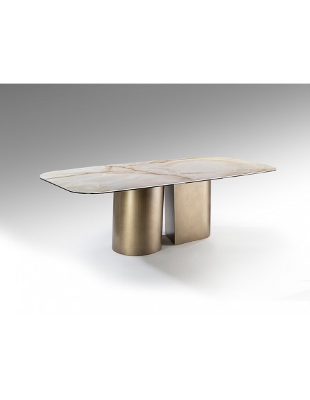 Mesa de design NUMA 240x120 em latão escovado e mármore