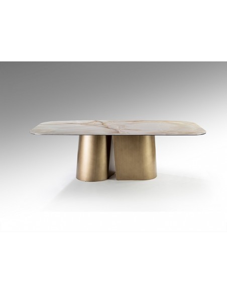 Mesa de diseño NUMA 240x120 en latón cepillado y mármol