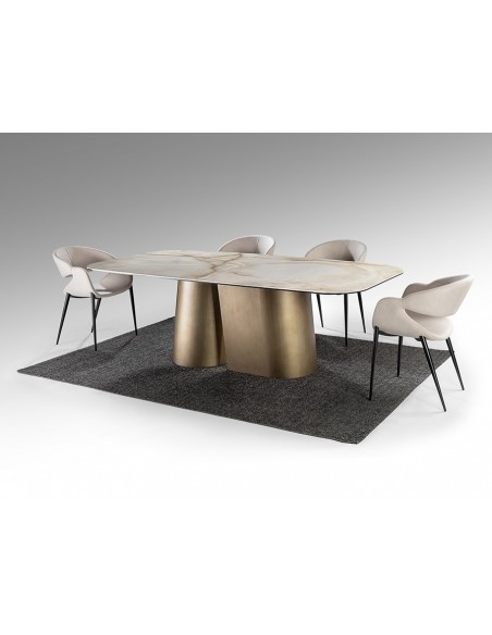Mesa de diseño NUMA 240x120 en latón cepillado y mármol