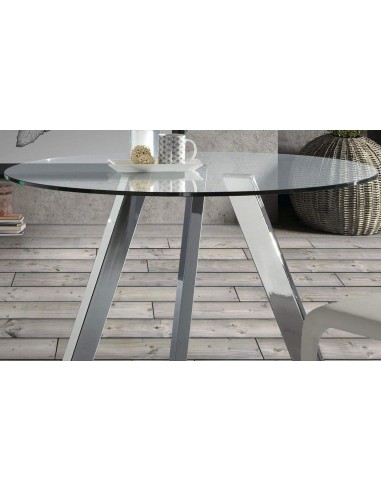 Mesa  COLUMBIA 130 Cromado Cristal Transparente