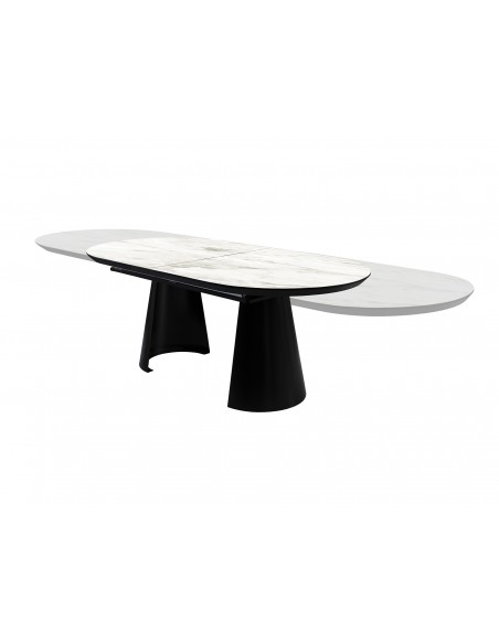 Mesa de diseño Extensible grande CAPRI 206 a 406 cm, Mármol Blanco y metal Negro