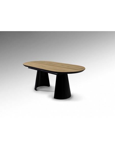 Mesa de diseño extensible grande CAPRI 206 a 406 cm, madera y metal negro