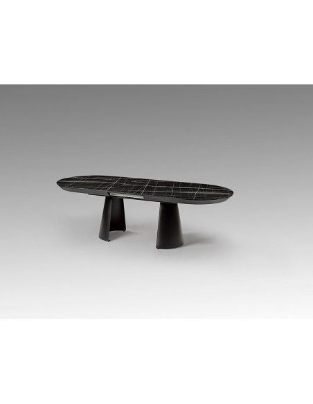 Mesa de diseño grande CAPRI 206 a 406 cm. Melamina mármol y metal negro