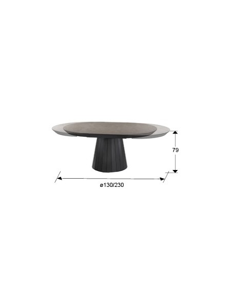 Mesa redonda extensível KORIA, 130 a 230 cm, MDF em melamina e pedra.