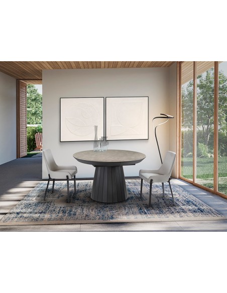 Mesa redonda extensible KORIA de 130 a 230 cm, MDF melamina Piedra