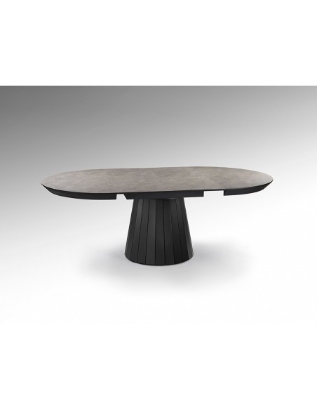 Mesa redonda extensível KORIA, 130 a 230 cm, MDF em melamina e pedra.