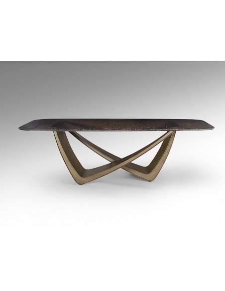 Mesa de diseño italiano GENESIS 240 cm, Cristal Termomoldeado y Base Bronce