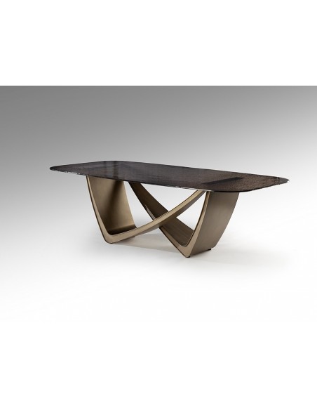 Mesa GENESIS de design italiano 240 cm, com base em vidro termoformado e bronze.