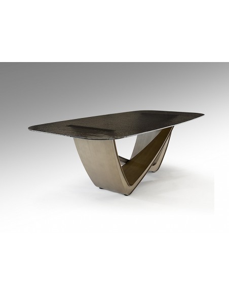 Mesa GENESIS de design italiano 240 cm, com base em vidro termoformado e bronze.