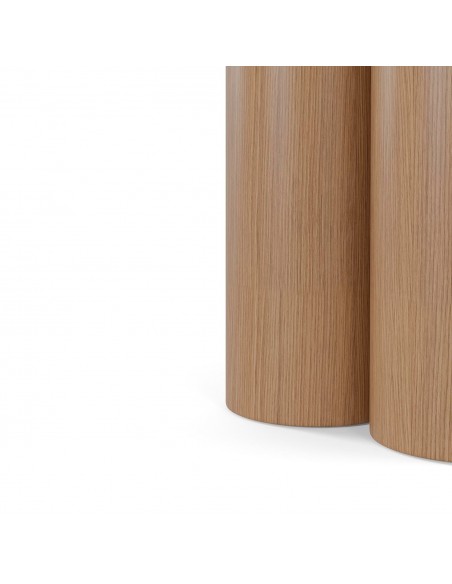 Mesa redonda em porcelânico Travertino TRACY 120 cm e base em carvalho.