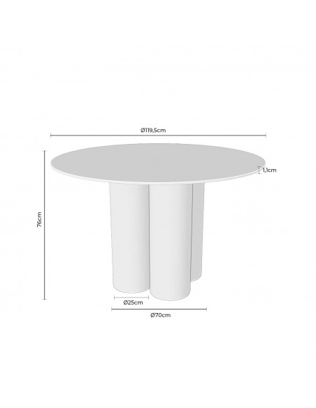 Mesa redonda em porcelânico Travertino TRACY 120 cm e base nogueira