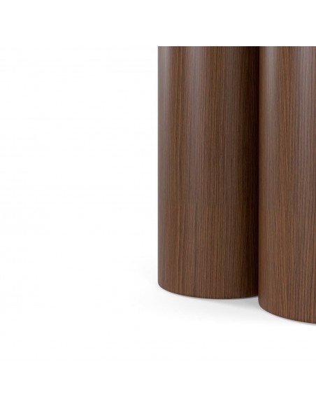 Mesa redonda em porcelânico Travertino TRACY 120 cm e base nogueira