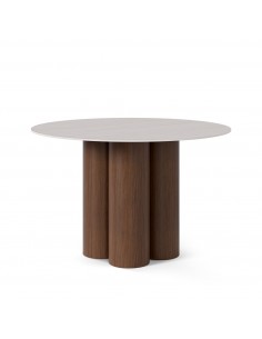 Mesa redonda en porcelánico Travertino TRACY 120 cm y...