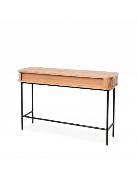 Consola recibidor contemporáneo Cornell 120 x 35 roble y metal negro