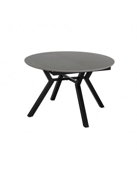 Mesa redonda extensible Gaia 120 (160) porcelánico gris y metal negro