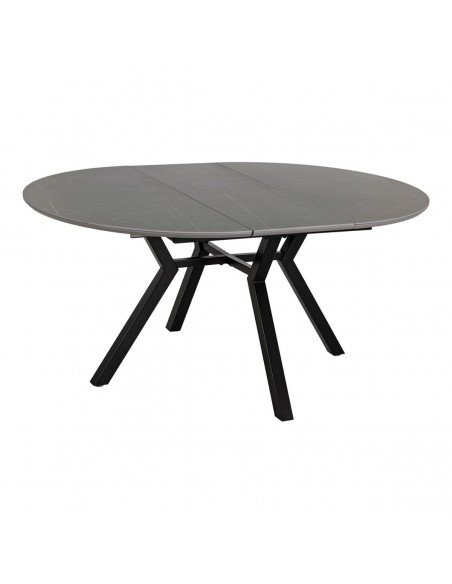 Mesa redonda extensible Gaia 120 (160) porcelánico gris y metal negro
