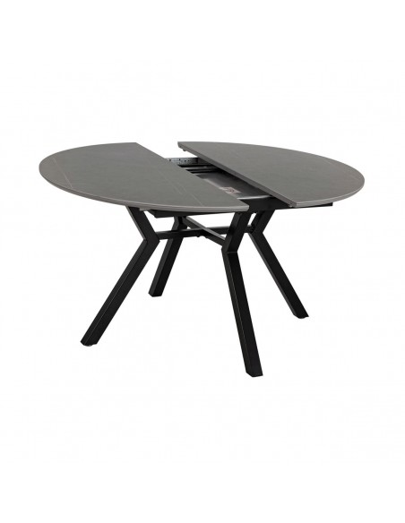 Mesa redonda extensible Gaia 120 (160) porcelánico gris y metal negro