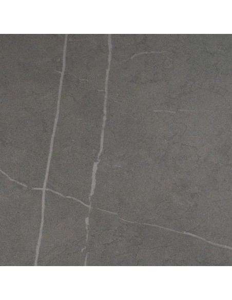 Mesa redonda extensível Gaia 120 (160), porcelânico cinza e metal preto.