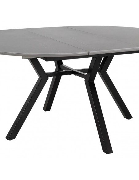 Mesa redonda extensível Gaia 120 (160), porcelânico cinza e metal preto.