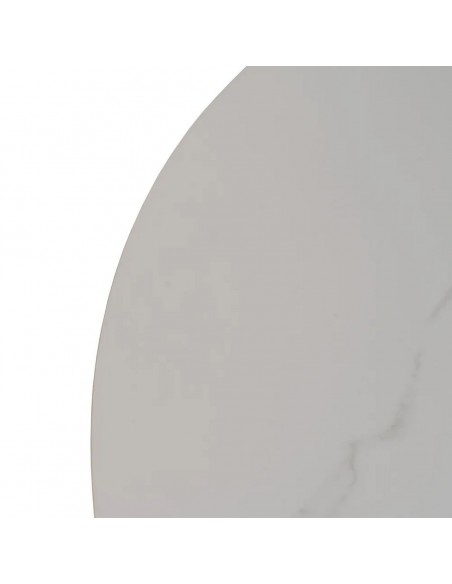 Mesa redonda extensible Gaia 120 (160) porcelánico blanco y metal negro