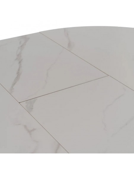 Mesa redonda extensible Gaia 120 (160) porcelánico blanco y metal negro