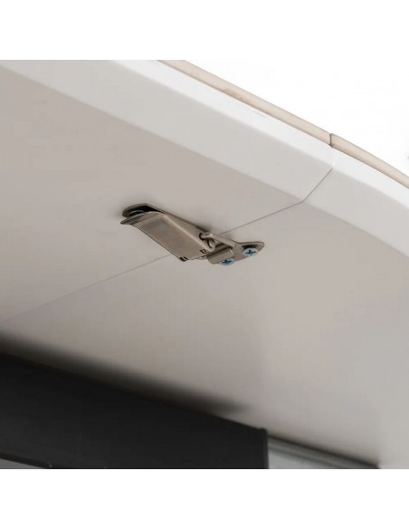 Mesa redonda extensível Gaia 120 (160) porcelânico branco e metal preto.