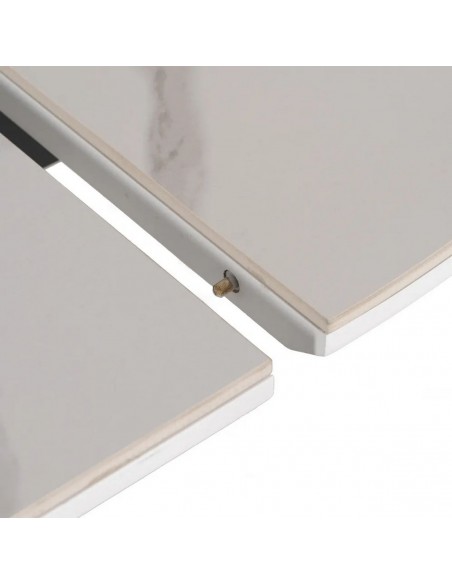 Mesa redonda extensible Gaia 120 (160) porcelánico blanco y metal negro