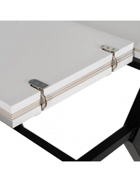 Mesa redonda extensible Gaia 120 (160) porcelánico blanco y metal negro