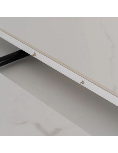 Mesa redonda extensible Gaia 120 (160) porcelánico blanco y metal negro