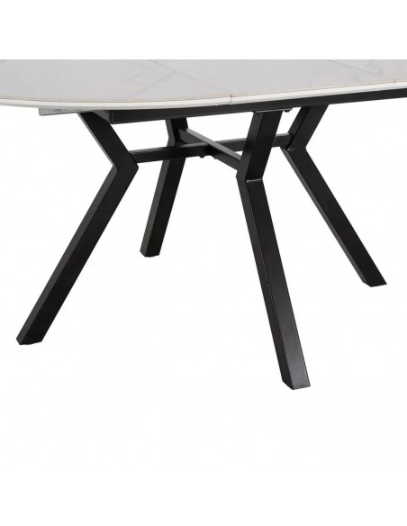 Mesa redonda extensível Gaia 120 (160) porcelânico branco e metal preto.