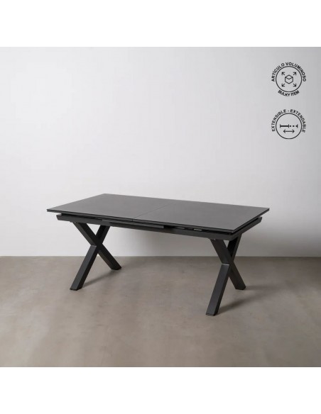 Mesa extensível 180(240) x 100 LUNA, vidro porcelânico antracite e alumínio