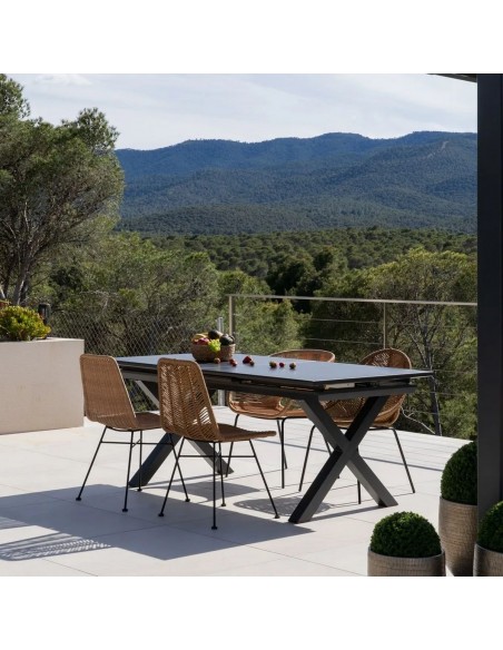 Mesa extensível 180(240) x 100 LUNA, vidro porcelânico antracite e alumínio