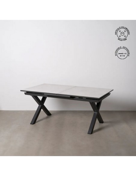 Mesa extensible 180(240) x 100 LUNA, cristal porcelánico blanco y aluminio