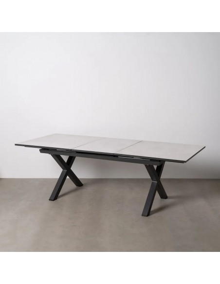 Mesa extensible 180(240) x 100 LUNA, cristal porcelánico blanco y aluminio