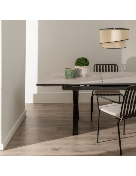 Mesa extensible 180(240) x 100 LUNA, cristal porcelánico blanco y aluminio