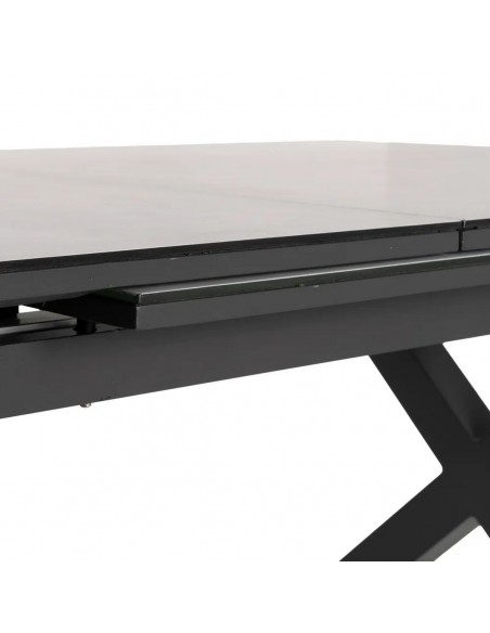 Mesa extensível LUNA 180(240) x 100, em porcelânico branco e alumínio.